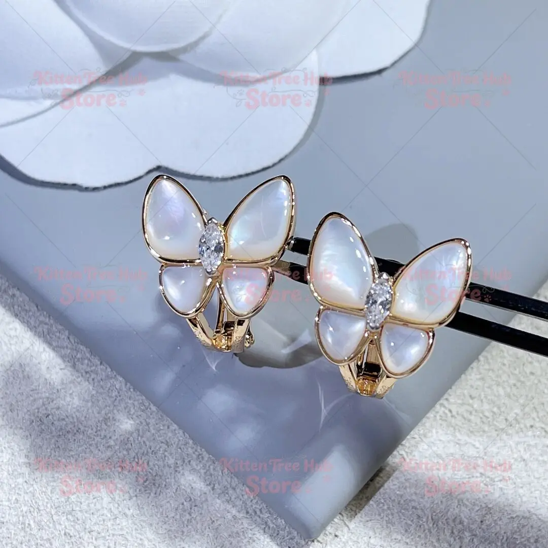 White Butterfly Earclap for Women, 925 Pure Silver, 18K Rose Gold Grade Earrings, Stylish Internet Celebrity Trendy