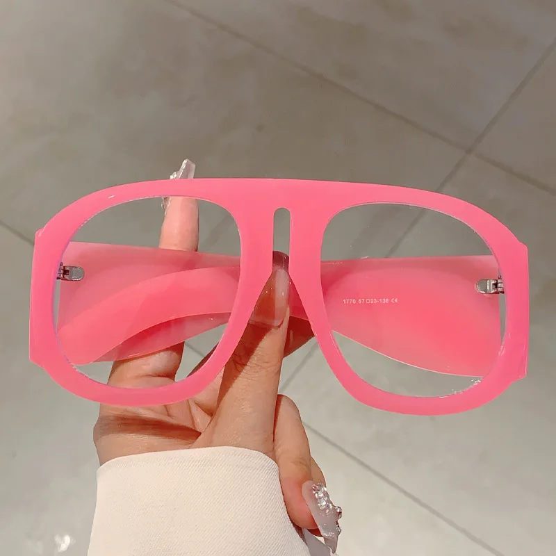 Vintage Oversize Clear Anti-Blue Light Glasses Frame Women New Fashiion Candy Color Pink Yellow Eyeglasses Ladies Elegant Shades