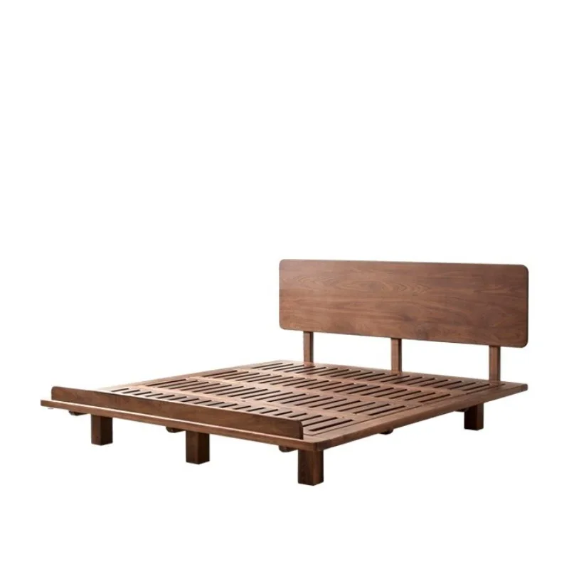

North American black walnut flush edge bed Nordic solid wood suspended small apartment 1.5 meters Japanese tatami