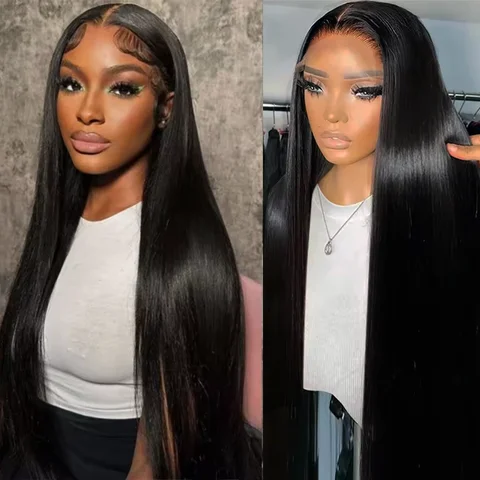 7x6 Human Hair Bone Straight Lace Front Human Hair Wig No Glue 40 46 Inch HD Lace Frontal Wig for Women Pre Plucked 200 Density