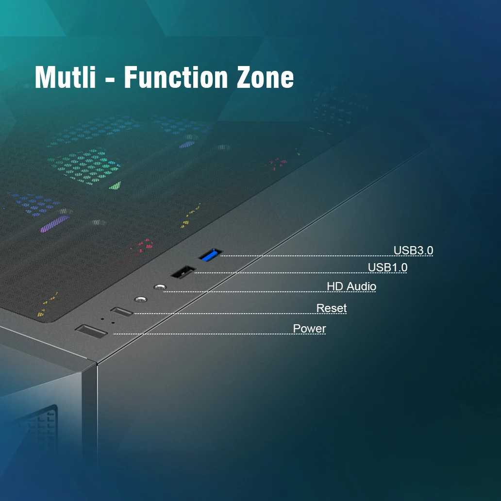 Ruix CV103 اللون USB3.0 الزجاج المقسى لوحة جانبية منتصف برج ATX الألعاب حالة الكمبيوتر مع مراوح قوس قزح ثابتة * 4 قطعة مع شبكة