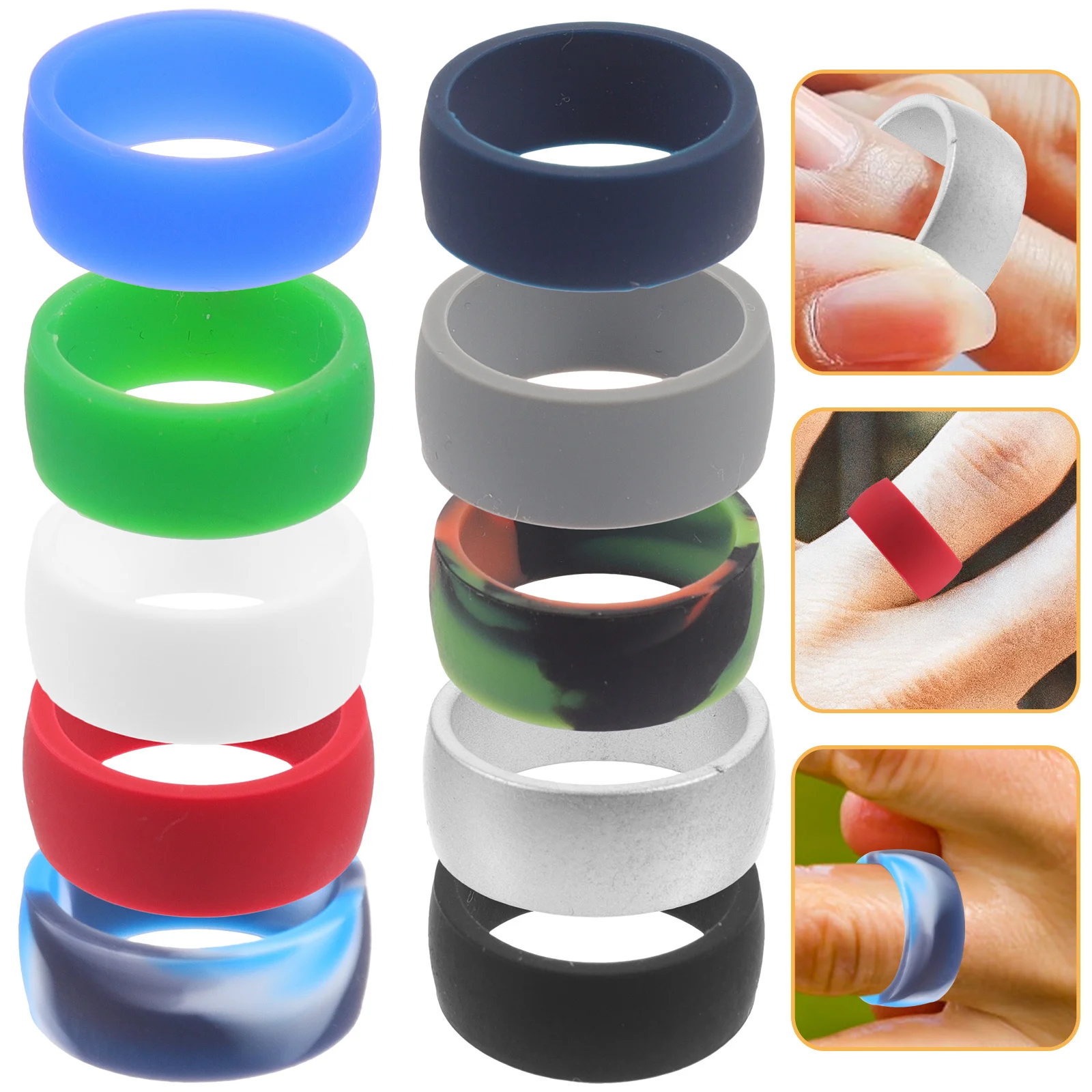 

10Pcs Silicone Rings Soft Flexible Colored Sports Finger Rings Men Women Fitness Comfortable Skin-Friendly Novelty Wedding Bands