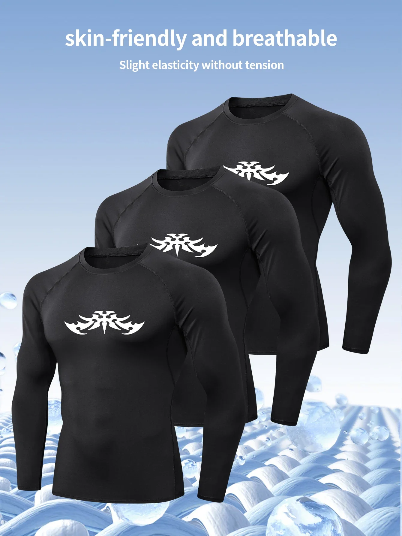 

3pcs,Muscular men's moisture-absorbing fitness training tight long-sleeved T-shirt, quick-drying and highly elastic