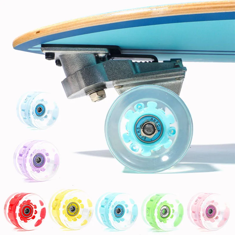 65x45mm Land Surfboard Luminous Wheel Transparent Pu Color Flash Wheel Skateboard Double Rocker Long Board Snowflake Wheel ABEC