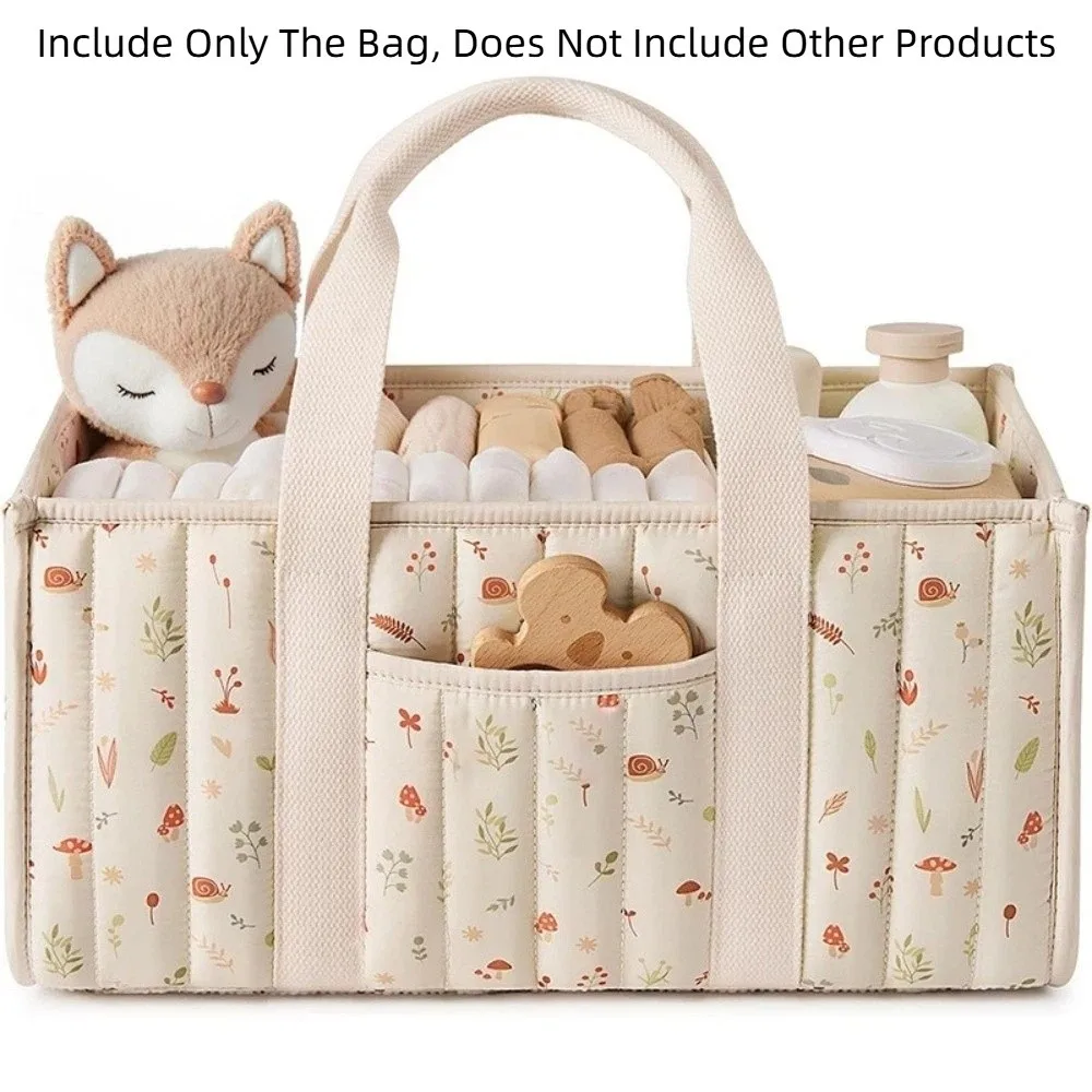 Large Capacity Baby Diaper Organizer Multi-Pocket Multifunctional Foldable Mommy Bag Floral Beige Portable Diaper Storage Bag