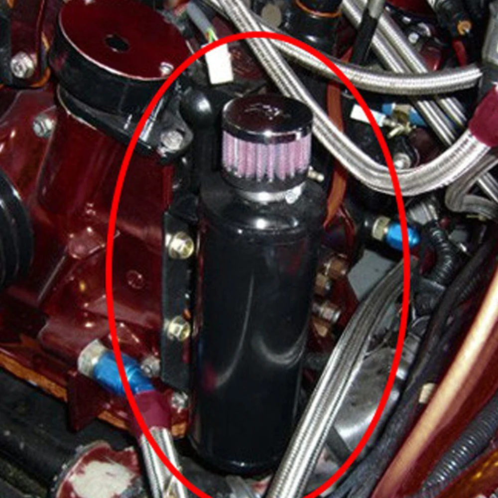 Universal Racing Baffled Aluminum Oil Catch Can 2-Port Reservoir with Drain Valve Breather Cylinder Filter Braided tubing Kit