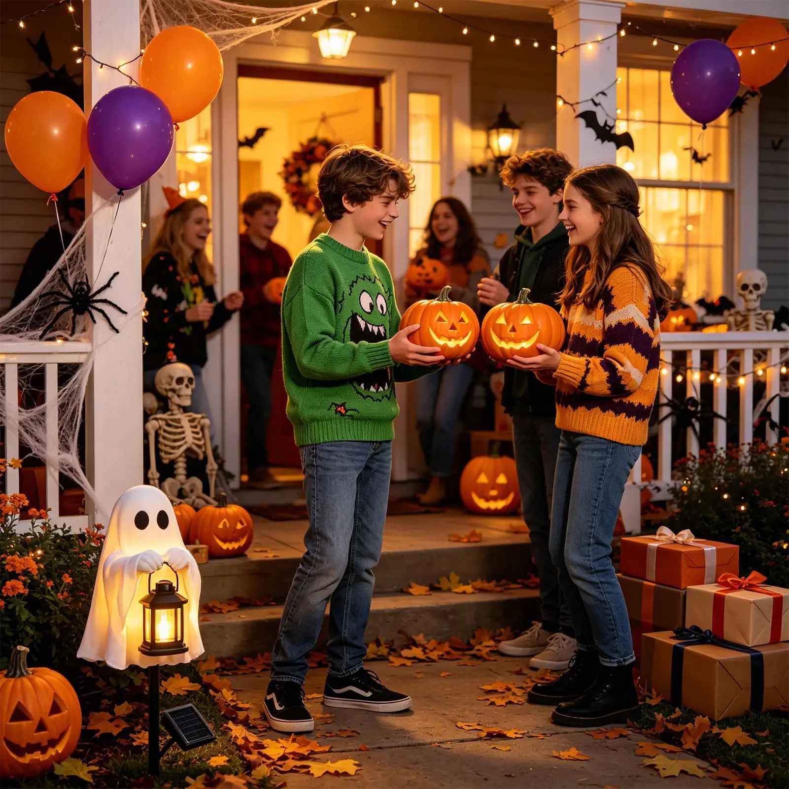 Solar Halloween Lights Ghost Waterproof Warm Glow With Stakes Halloween Decorations Outdoor Lights For Yard Garden Walkway