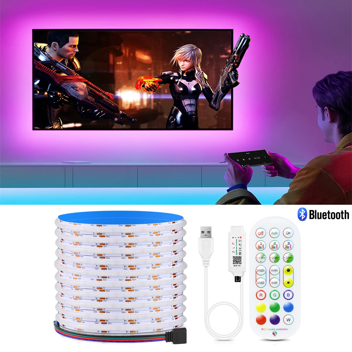 

DC5V USB RGB Led Light Strips Smart Bluetooth Remote Control COB Led Adhesive Tape Dimmable Led Wall Room Decor TV Blacklight