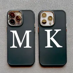First Name Initials Letter A Z Fashion Phone Case For iPhone 14 13 12 11 15 Pro Max 8 Plus X XS XR Luxury White Plain Soft Cover