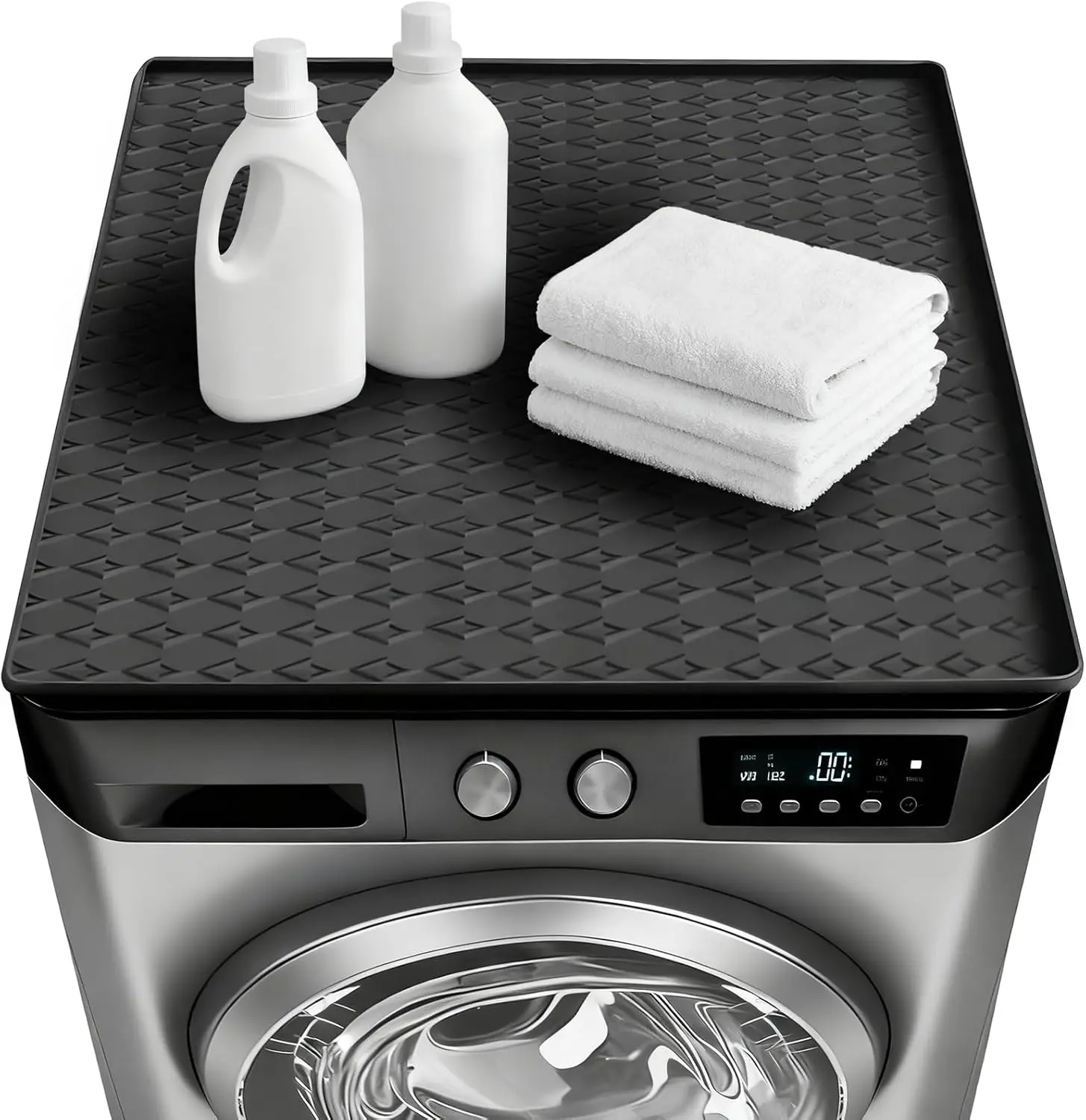 

Silicone Washer Dryer Protector Mat, 25.6x23.6 Inch Non-Slip Waterproof Heat Resistant Washable Pad for Laundry Room, Black
