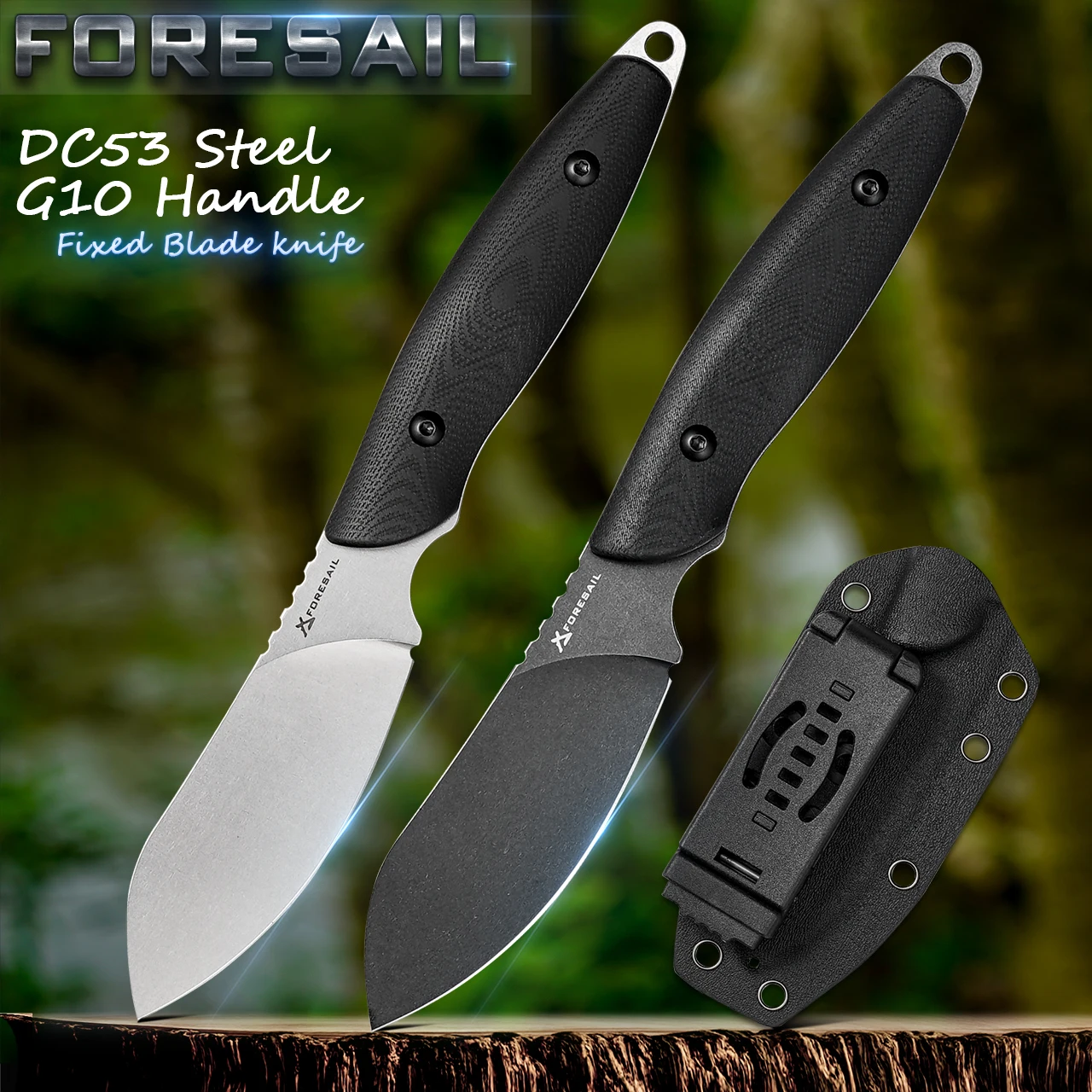 

FORESAIL Fixed Blade Knife, DC53 Blade EDC Knife G10 Handle Knives,Kydex Sheath,Outdoor Hiking Camping Knives andSheath.