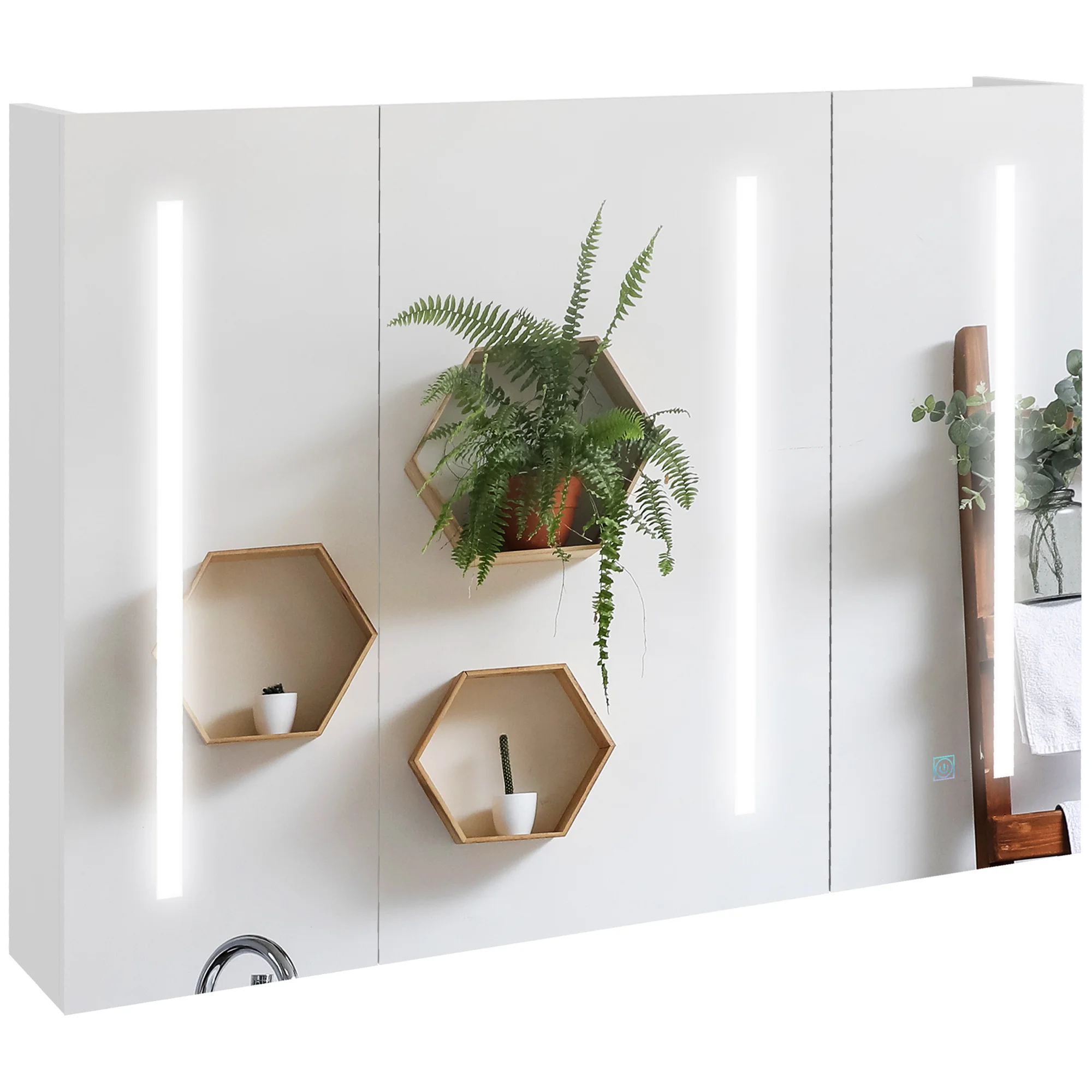 Kleankin bathroom mirror cabinet with LED light 90x15x70 cm bright white