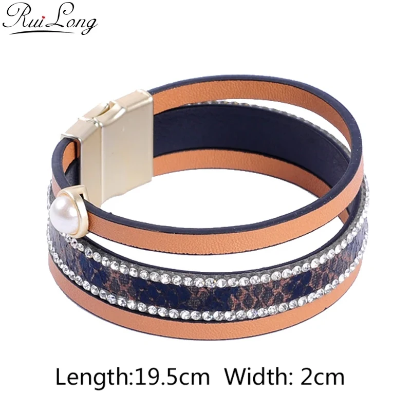 

Multi-layer PU Leather Bracelet Claw Rhinestone Beads Magnetic Clasp Women Wrap Masculina bijoux Bracelet