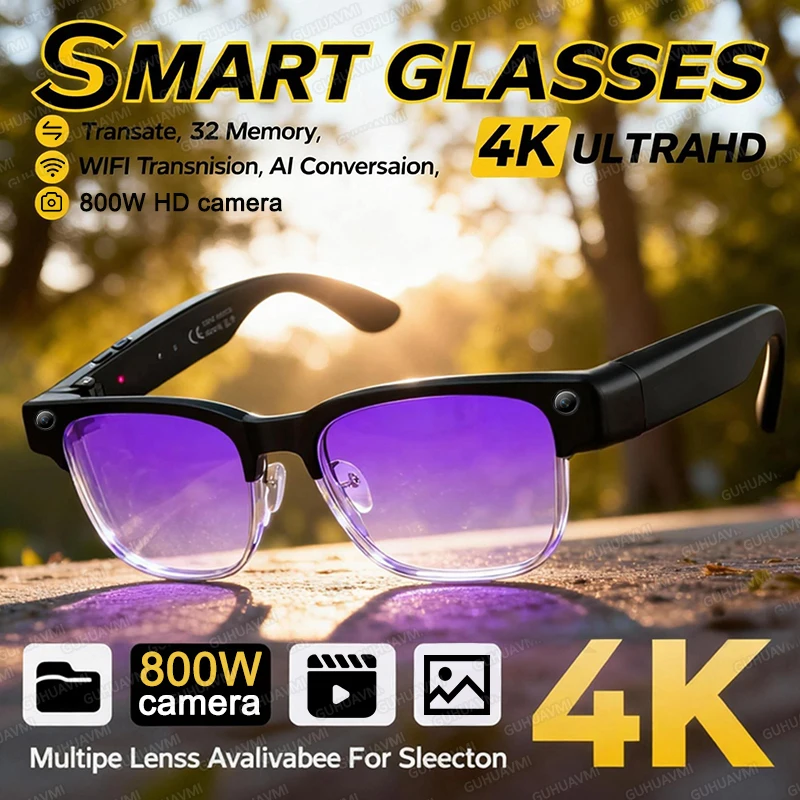 

New Smart Glasses with 800W Camera Sunglasses Video Recording AI Photo Recognition Call Voice Translation Change color Glasses