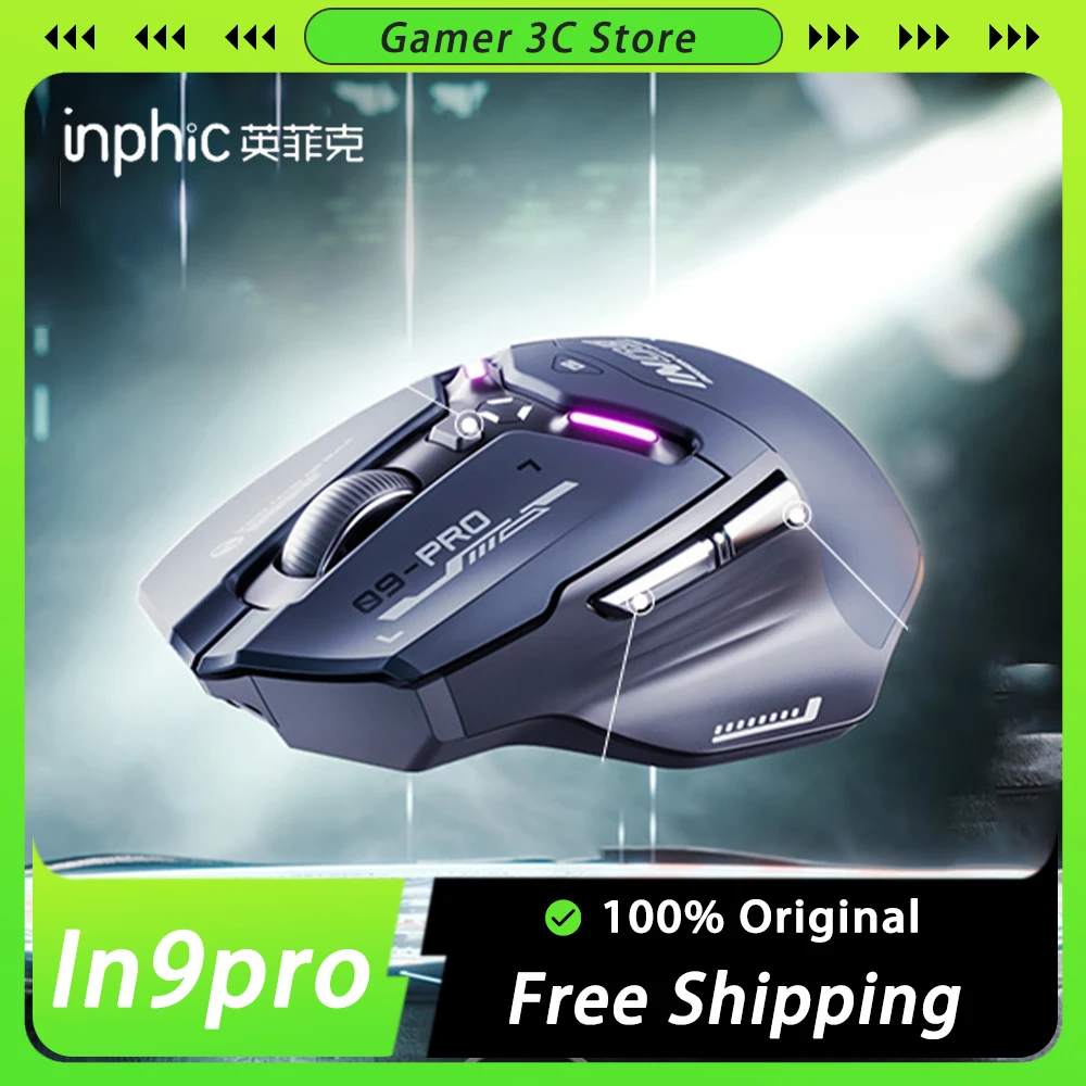 

Inphic In9pro Mouse Three Mode Wireless Mouse RGB 8K Low Latency PAW3395 Sensor 500mAh Gaming Mouse Ergonomic Gamer Accessory