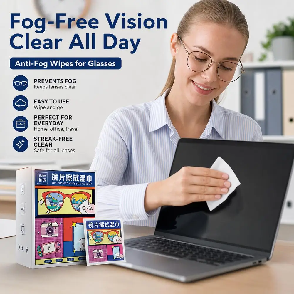 Anti Fog Wipes Glasses Lens Cleaner Wet Paper Disposable 100Pcs Sunglasses Eyeglasses Laptop Phone Screen Streak Free Eyewear