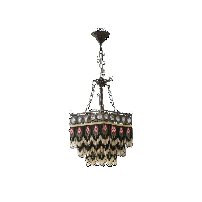 

H American retro bedroom all-copper crystal fringed chandelier western handmade lamp restaurant lamp