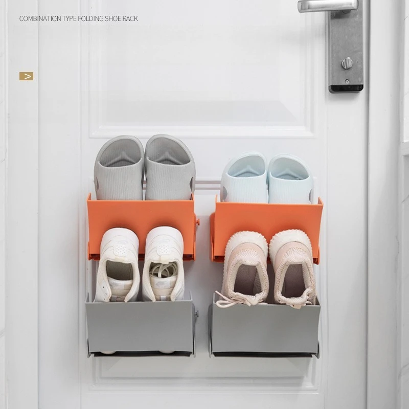 

Folding Shoe Rack Behind The Door, No Punching Required, Bathroom Drain Rack, Foldable for Easy Combination Use