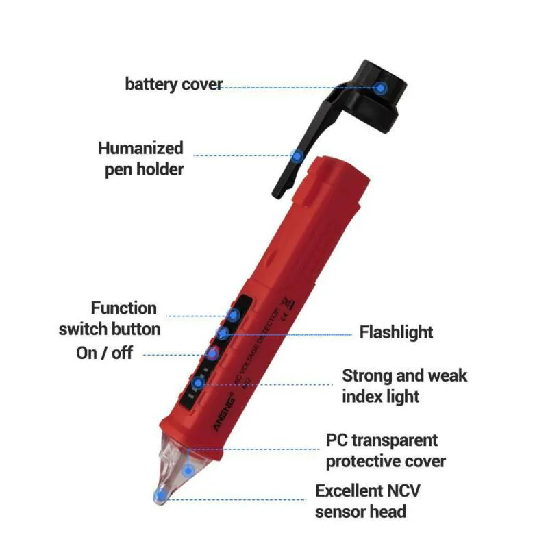 Detector Reliable and Professional Voltage Detector Pen with Automatic Sensitivity Selection and Sound and Light Alarm