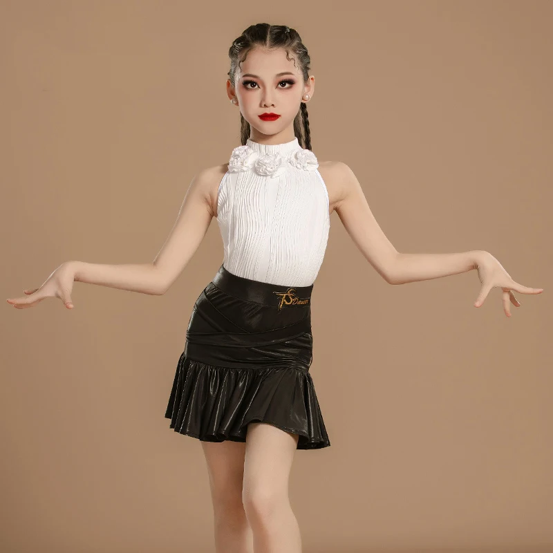Nouveaux Costumes fendus pour enfants, Costumes de concours de danse latine pour filles, robes de danse de salon pour enfants, vêtements d'entraînement sur scène SL12343