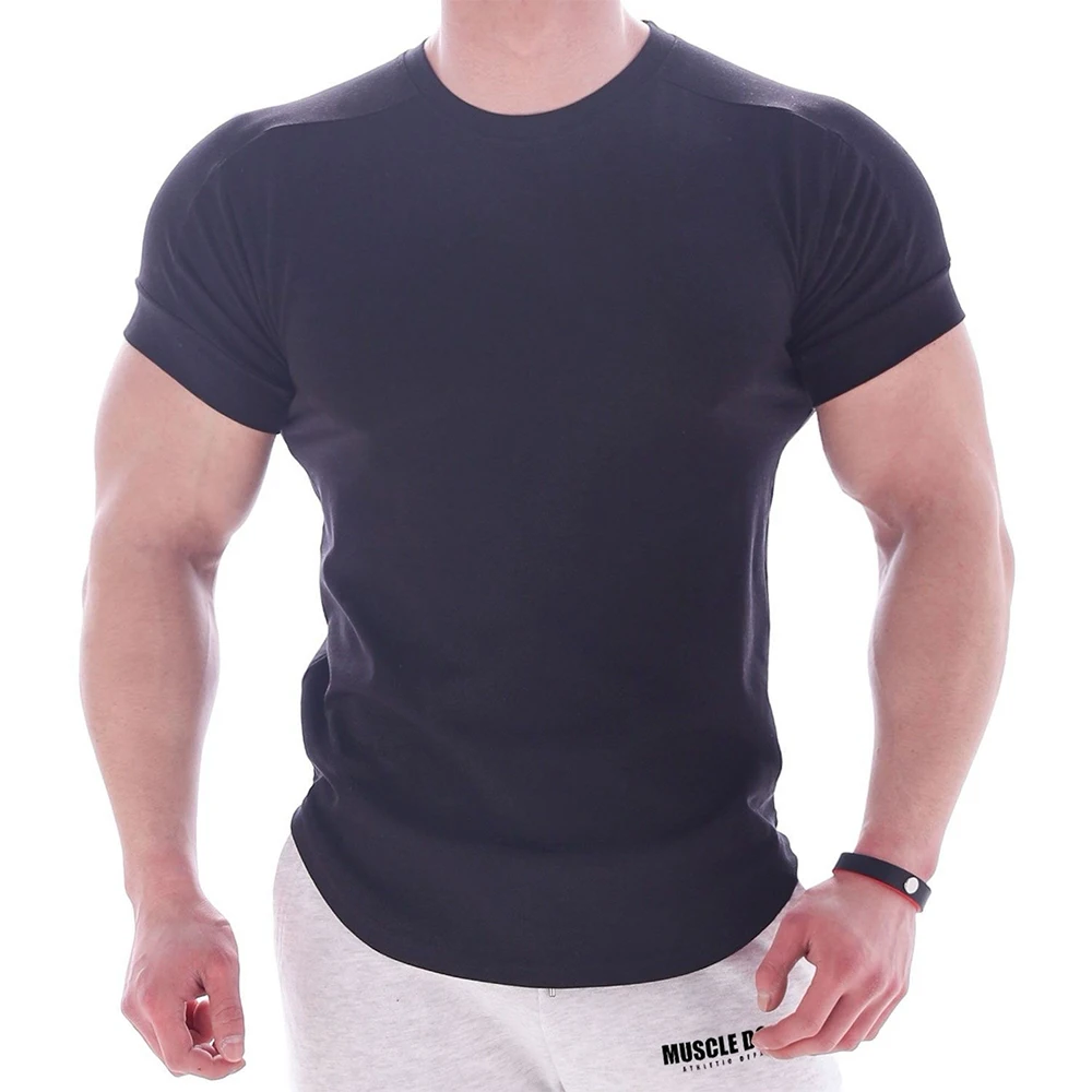 Chemises de course à col rond pour hommes, manches courtes, slim, monochromatique, col rond, polyeste