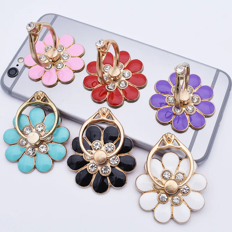 Flower Mobile Phone Holder Full Metal Creative 360 degree Phone Holder Back Sticker Ring Buckle Nine Leaf Flower Phone Stand