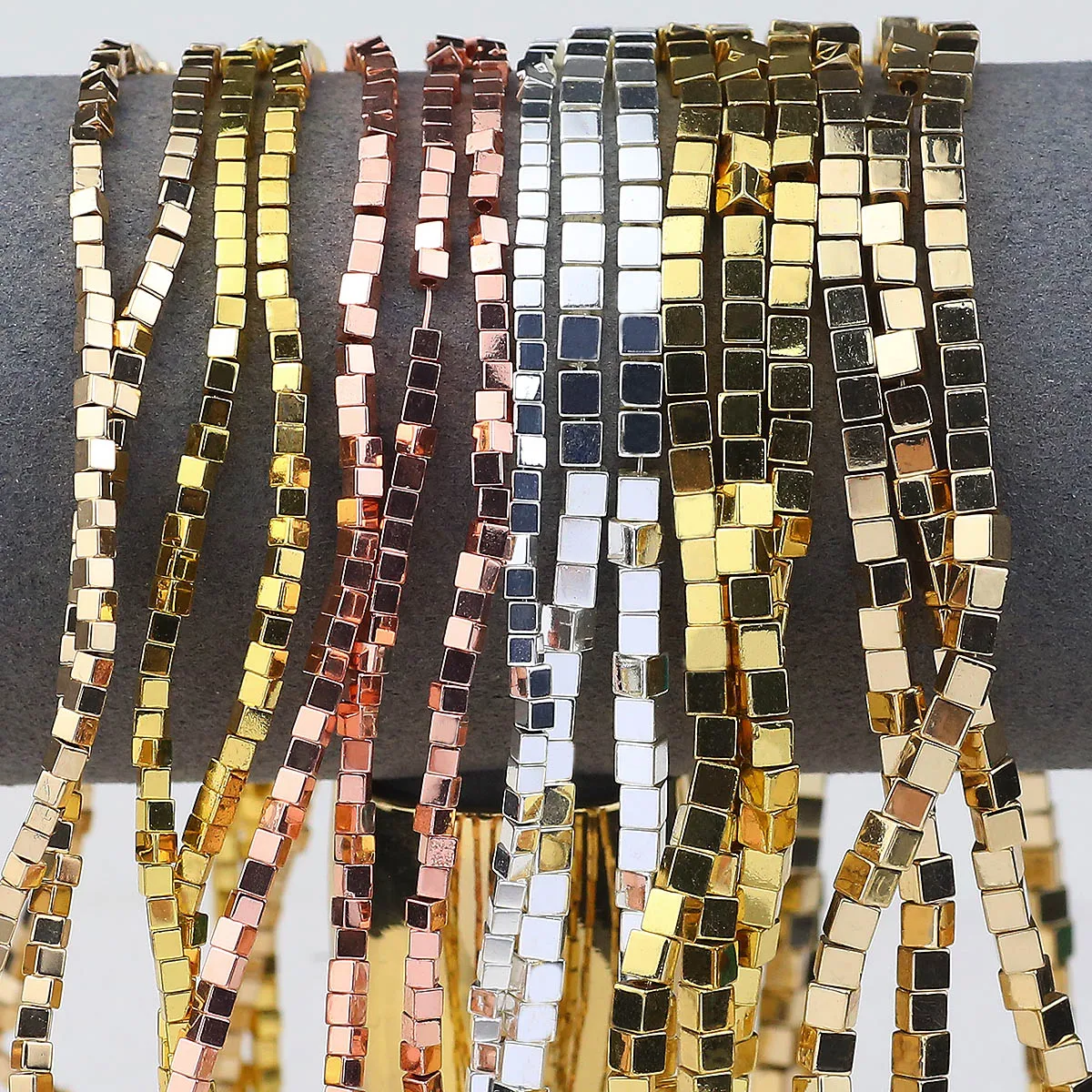 2/3mm Golden Silvery Square Hematite Natural Stone Charm Spacer Loose Beads For Handmade Jewelry Making DIY Bracelets Necklaces