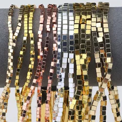2/3mm Golden Silvery Square Hematite Natural Stone Charm Spacer Loose Beads For Handmade Jewelry Making DIY Bracelets Necklaces