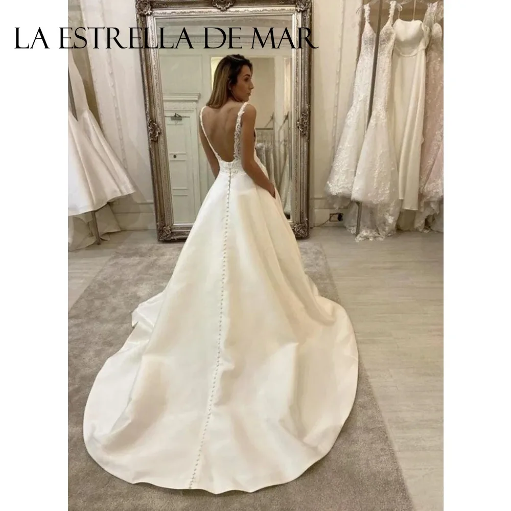 Ivory White Sexy V-neck Lace Civil Wedding Dress for The Registry Office Court Train Satin Vestido Branco Elegant Pregnant Women