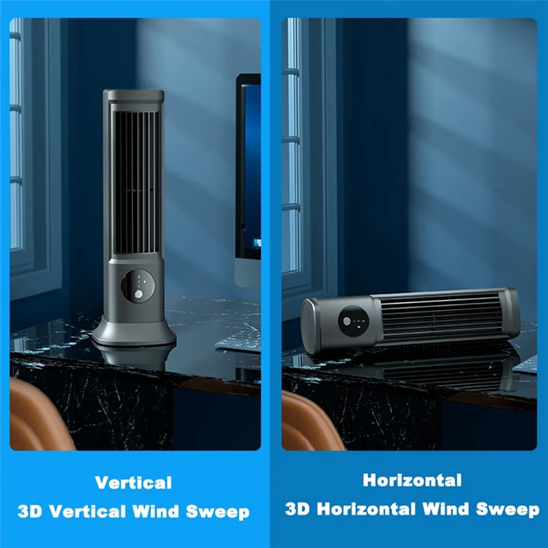 Настольный безлопастной вентилятор, перезаряжаемый через USB портативный кондиционер, 3-скоростной бесшумный настольный башенный вентилятор