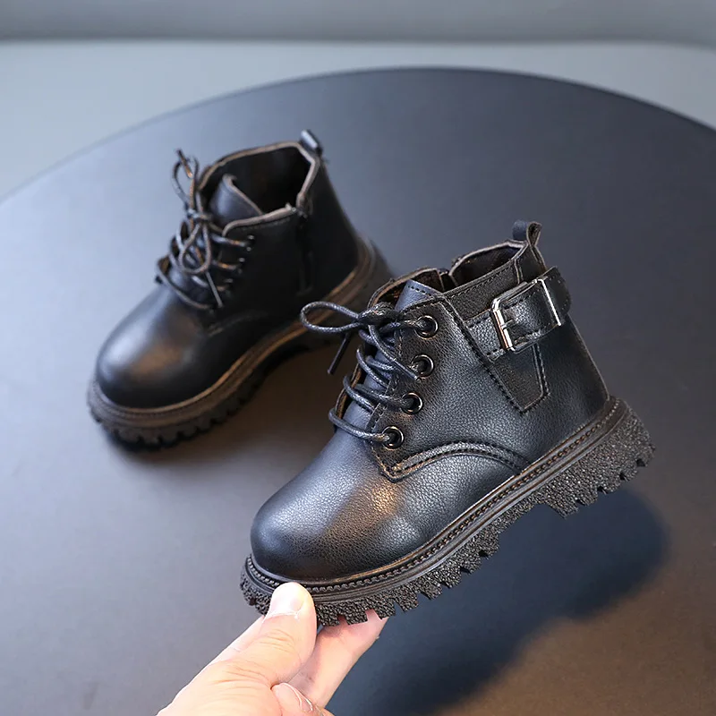 

Kids Casual Leather Boots Retro Soild Color Boys Girls Short Boots Side Zipper 2025 Autumn New Children Ankle Boots Versatile