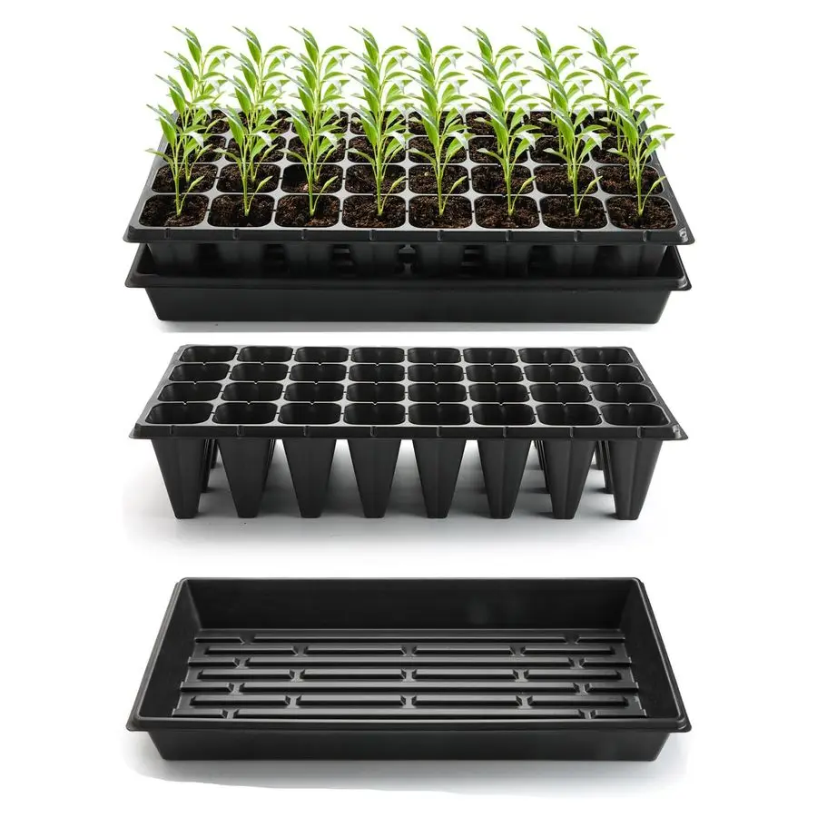 

Набор из 10 лотков 1020 без отверстий и набор из 10 лотков для рассады глубиной 4,3 дюйма на 32 ячейки, прочные пластиковые поддоны 20 x 10 для выращивания семян