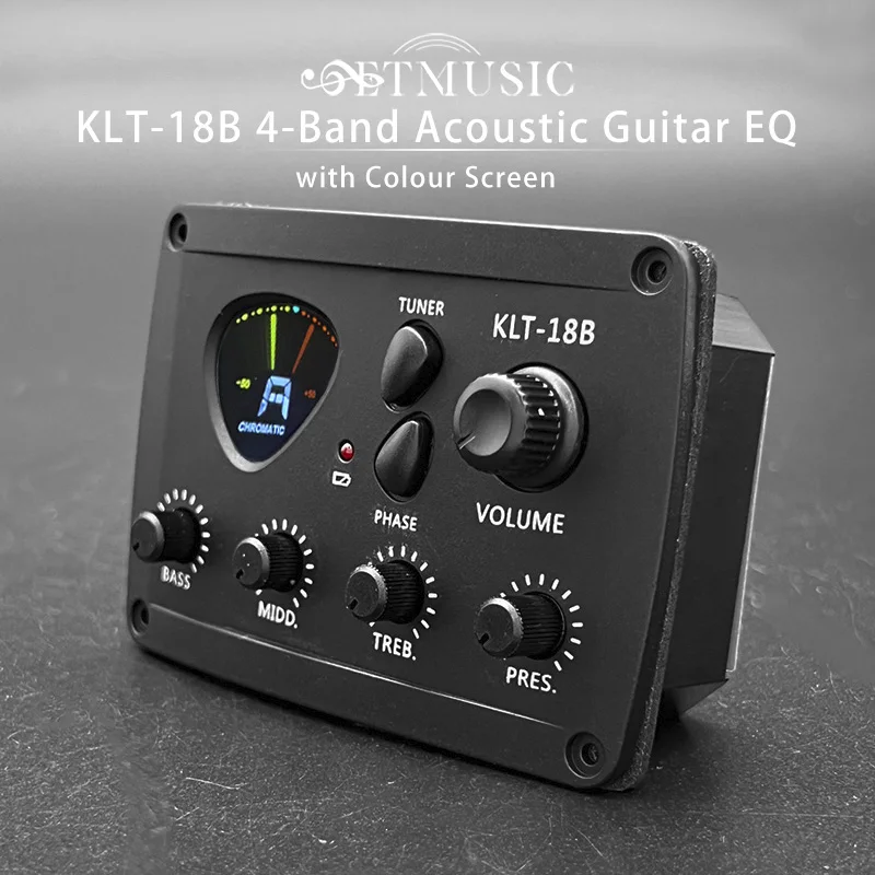 KLT-18A 3 Band or KLT-18B 4 Band Equalizer with Colour Screen Tuner EQ Preamp Triangle Shape Screen for Acoustic Guitar Black