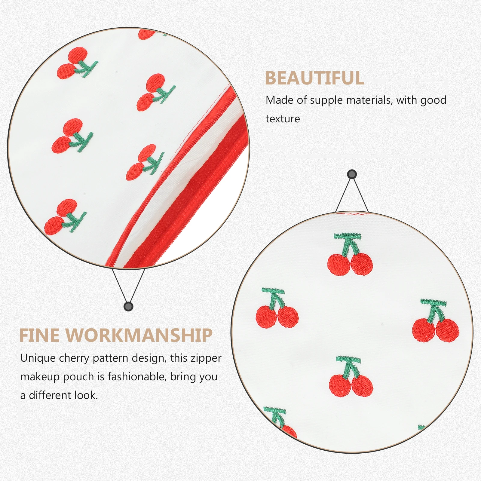 チェリー刺繍クラッチバッグポーチトラベルオーガナイザー女性赤柄収納化粧コインポーチジッパーバッグ