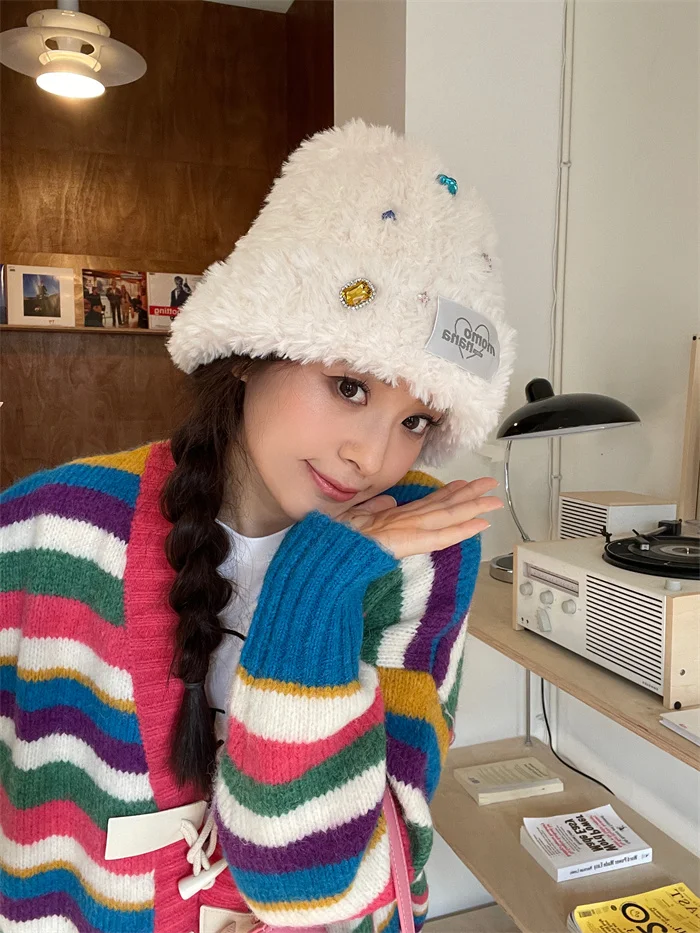 mnana-autumn-winter-new-rhinestone-decorated-versatile-cute-street-faion-plu-warm-buet-hat-for-young-women