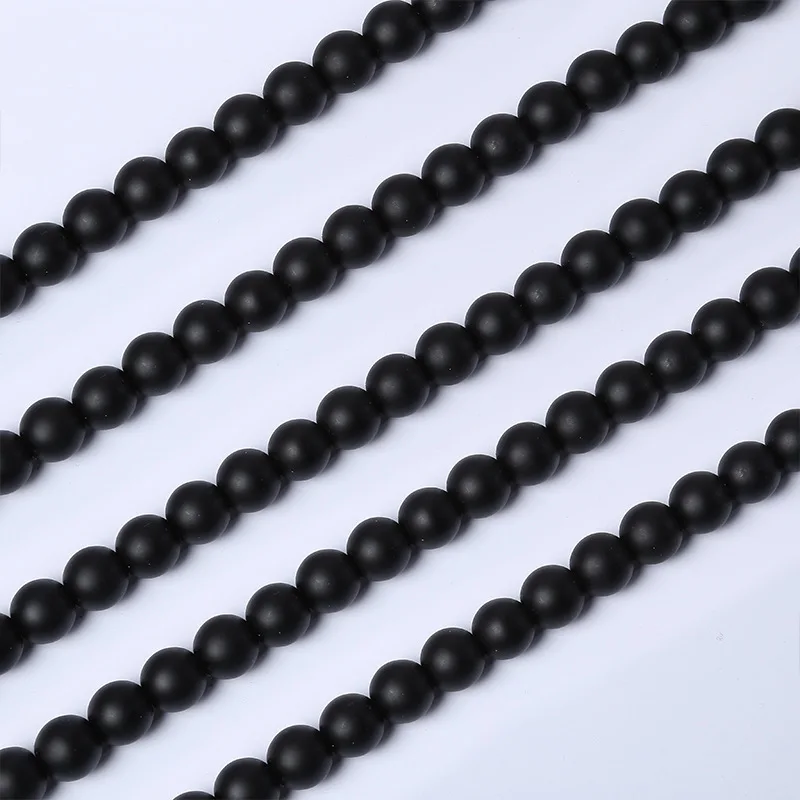 Noter 4/6/8/10/12mm Onyx Stone Beads For Jewelry Making Black Round Frosted Strand DIY Bracelet Earrings Armbandjes Maken