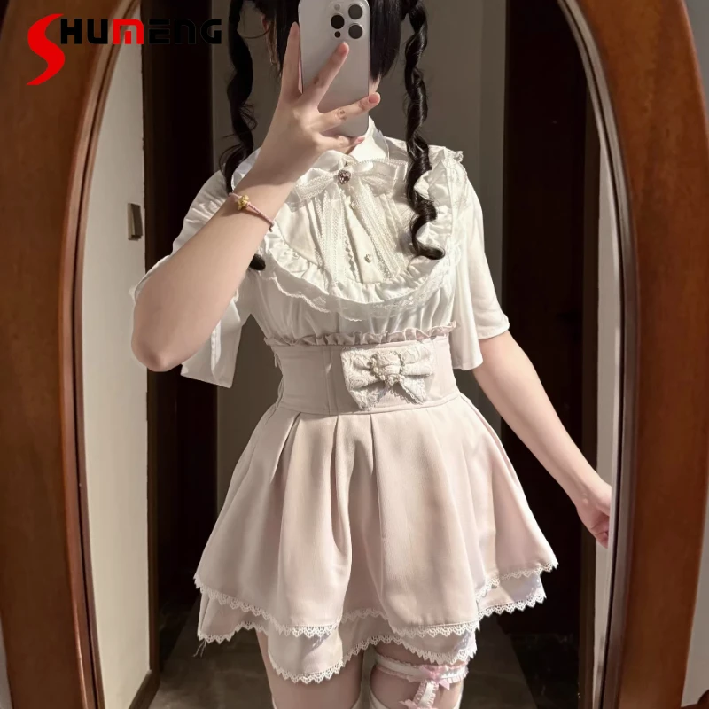 

Рубашка с рукавами-бабочками, полуюбка с короткими рукавами, японский тип массового производства, прозрачный стиль, субкультура, милая милая блузка в стиле Лолиты