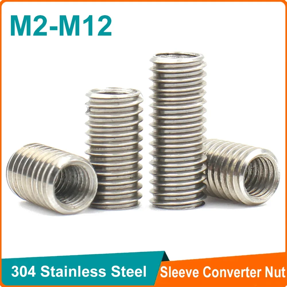 2/5pcs 304 Stainless Steel M2 M3 M4 M5 M6- M12 M20 Inside Outside Thread Adapter Screw Nuts Insert Sleeve Converter Nut Coupler