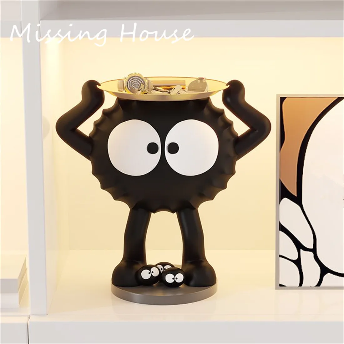 Cartoon Big Eyes Black Coal Ball Resin Key Ornament Decoration Living Room Storage Table Storage Tray Nordic Home Craft