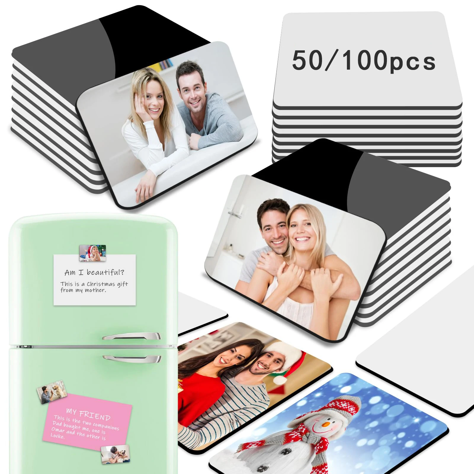 50/100pcs Sublimation Blank Refrigerator Magnets Sublimation Blank Products Personalized Sublimation Refrigerator Decorative