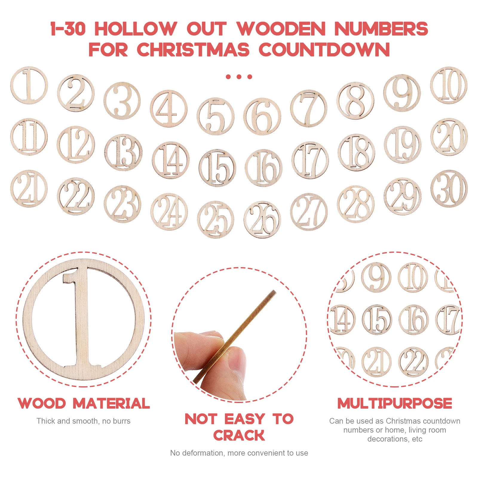 

30pcs Wooden Numbers Unfinished naments Craft Supplies Advent Calendars Jesus Cutouts Smooth Edges DIY Christmas Decorations