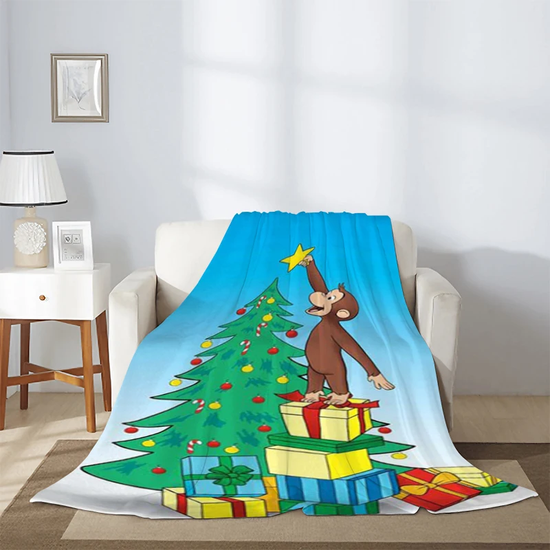 Sofa Blankets & Throws Curious George Monkey Cartoon Thick and Warm Fleece Blanket Cute Microfiber Bedding Knee Winter Nap Child