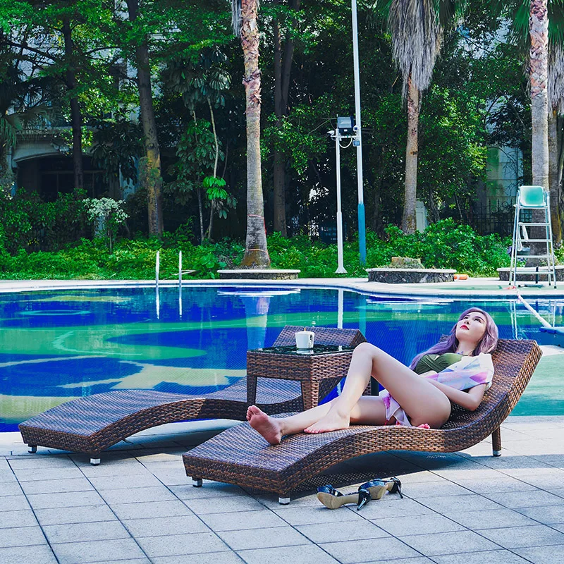 Outdoor Lounger Outdoor Courtyard Swimming Pool Rattan Lounger Balcony Garden Leisure Beach Chair Sun Room Rest Chair