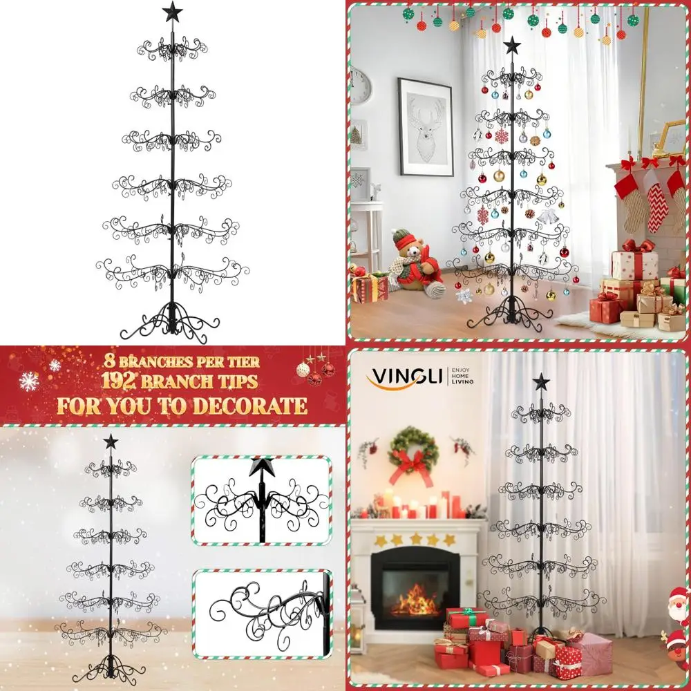 

6ft Wrought Iron Christmas Tree with 192 Branch Tips, 6-Tier Metal Stand for Gift and Ornament Displays