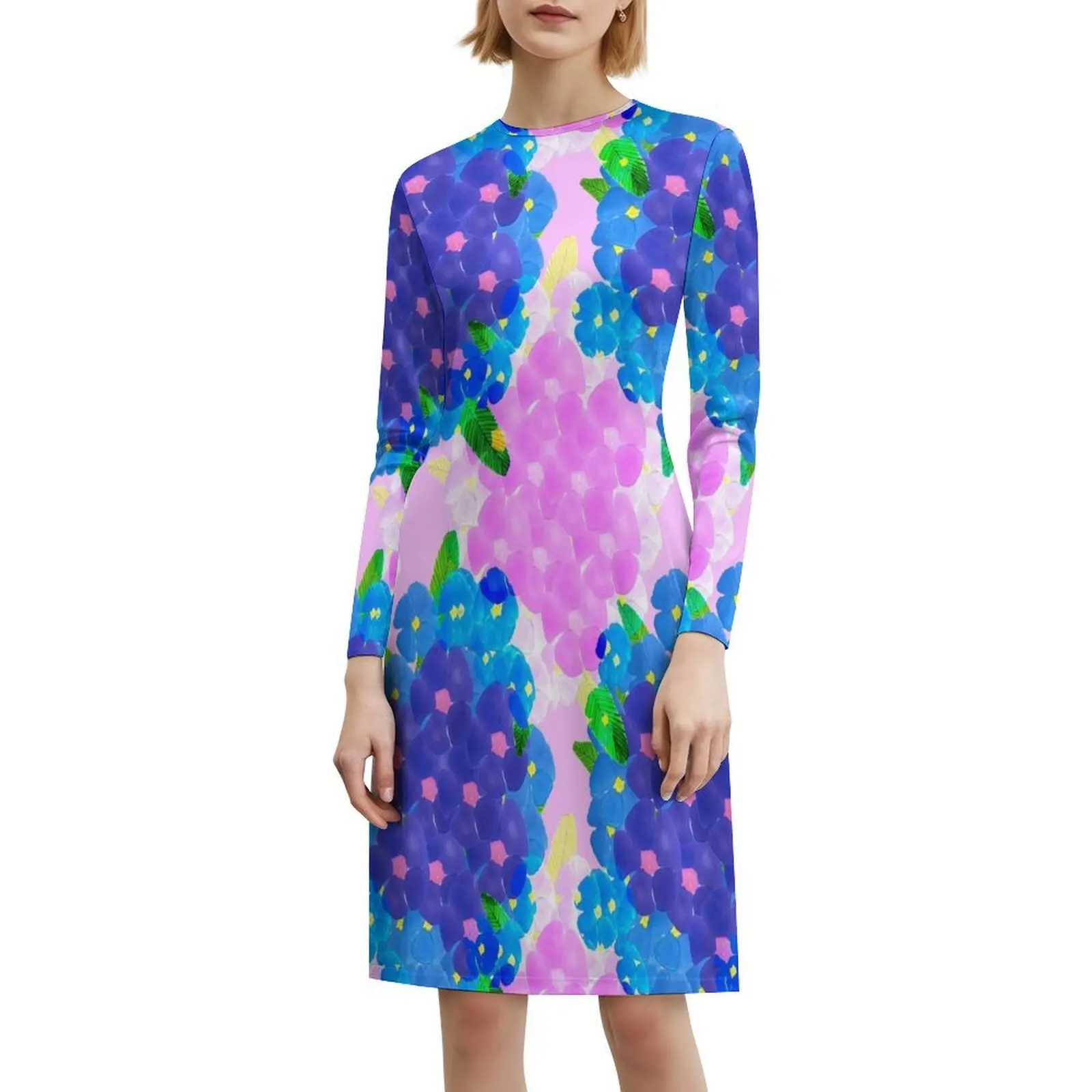 مجموعة من فستان الهيب هوب النسائي باللونين الأزرق والوردي من الخشخاش، فستان مطبوع عليه رسومات جرافيك للحفلات والنوادي، تصميم الأزهار، وردي الخشخاش الأزرق #6