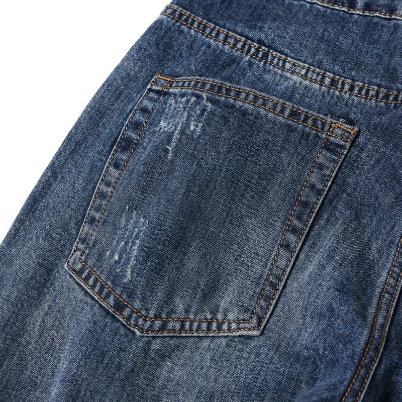 American High Street Ripped Jeans Men's Summer Trendy Loose Straight Street Stitching Patch Fashion Denim Pants