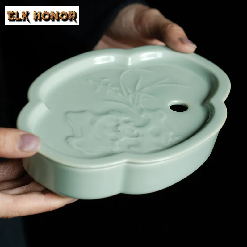 

Azure Ru Kiln Porcelain Pot Bearing Holder Coffee Cup Dessert Serving Trays Water Storage Dry Soaking Table Tea Tray Decoration