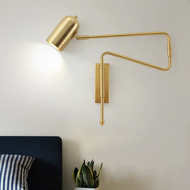 Nordic Long arm Wall lamp Art design Adjustable Wall light gold black swing living room corner bedside bathroom entrance sconce