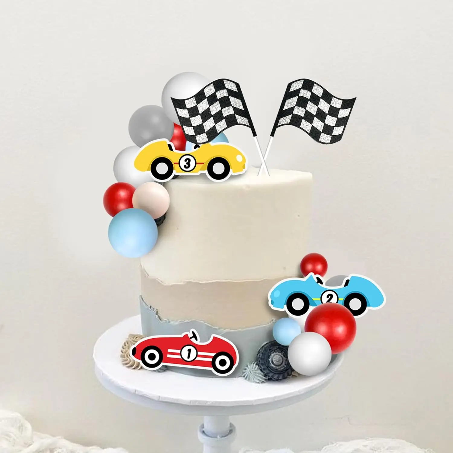 25 PCS Racing Cake Toppers Race Car Birthday Cake Decorations for Racing Car Checkered Flag Birthday Anniversary Party Deco