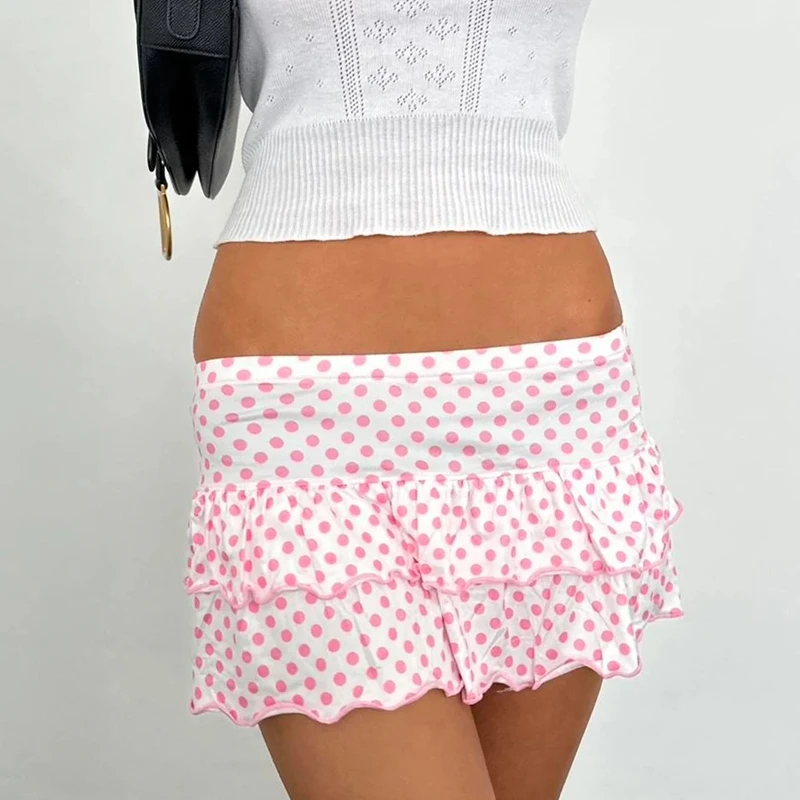 

Coquette Low Waist Multi-layers Ruffles Skirt Vintage 90s Graphic Print Mini Skirt Y2k Preppy Cute E-girl Micro Pleated Skirt